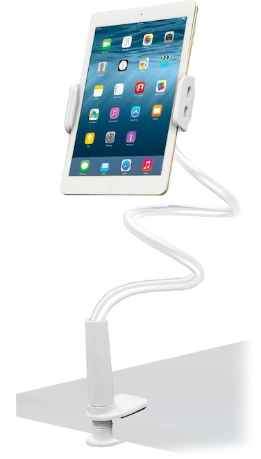 Aduro Solid-Grip iPad Stand Holder 360 Adjustable Universal Gooseneck Lazy Tablet Stand for Desk &acirc;&euro;&ldquo; Swivel Durable Rubberized Video Mount for Recording Holder (White)