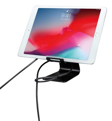 Tablet Kiosk Stand - CTA Security Kiosk Kit with Display Stand, Steel Security Cable Lock, and Slip and Scratch Resistant Base. Steel Security for Compatible Tablets and Phones (PAD-TSKK) - Black