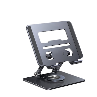Portable Aluminum Foldable Stand with 360&Acirc;&deg; Rotating Base, Height Adjustable, Compatible with iPad Pro/Air/Mini, Suitable for Kindle &amp; Foldable Phones, Ideal for Home and Office (Dark Gray)