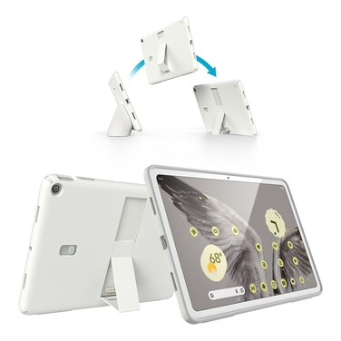 Speck Google Pixel Tablet 2023 Case and Stand - Full Back, Thin, Scratch Resistant, Drop Protection &amp; Adjustable Kickstand - Works with Google Pixel Charging Speaker Dock - White &amp; Silver StandyShell