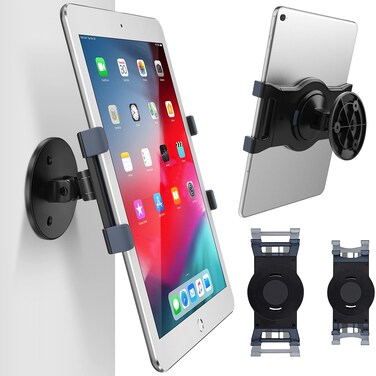 AboveTEK iPad Wall Mount, Swivel 360&Acirc;&deg; Rotating Tablet Holder Two Brackets to Fit 6-13" Tablets, Horizontal/Vertical Tilt iPad Arm for Flexible Viewing Angles in Kitchen Showroom Retail Store (Black)