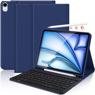 KBCASE for iPad Air 11 inch (M2) 2024 Case with Keyboard, Keyboard Case for iPad Air 5th/4th Generation/for iPad Pro 11 2018, Detachable Bluetooth Keyboard Tablet Case with Pencil Holder(Dark Blue)