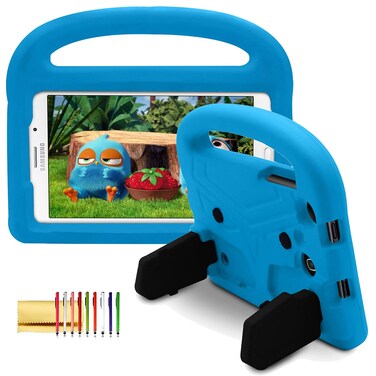 Kids 8-Inch Tablet Case for Galaxy Tab A 8.0 (2018/2017) Tab E Tab4 8.0" SM-T387/T385/T380/T377/T375/T333/T330, Techcircle Kid Child Safe Shock Proof EVA Rugged Protective Handle Stand Case, Blue