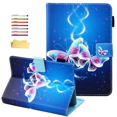 UUcovers 7.0 inch Tablet Universal Case for Samsung Galaxy Tab A 7.0 (SM-T280) &amp; Galaxy Tab 4 7.0 (SM-T230NU) &amp; Fire 7 Case 9th/7th/5th Generation 2019/2017 /2015 Stand Cover, Bling Purple Butterfly