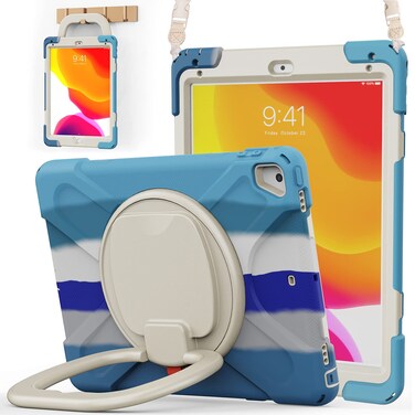 BATYUE Case for iPad 6th Generation 9.7 inch 2018, iPad 5th Gen 2017, iPad Air 2/ iPad Pro 9.7'',Shockproof Protective Cover with Pencil Holder &amp;Rotating Bracket &amp;Shoulder Strap (Colourful Blue)