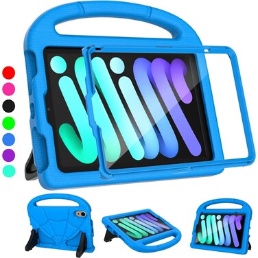 iPad Mini 7th/6th Generation Case for Kids (8.3-inch, 2024/2021 Release), Lainergie iPad Mini 7/6 Case Lightweight Shockproof Kid-Proof Cover Built-in Screen Protector with Handle Stand- Blue