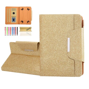 Dteck Universal Case for 7" Display Tablet - Lightweight Leather Folio Case with [Adjustable Viewing Stand Angle] for Fire 7 /Android Tablet 7 Inch/Tab M7 7" /Galaxy Tab Series Tablet 7.0 Inch (Gold)