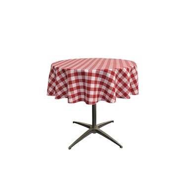 LA Linen Gingham Tablecloth - Checkered Tablecloth for Parties, Picnics &amp; More - Farmhouse Tablecloth - Spring Tablecloth - Picnic Tablecloth - Cloth Tablecloths for Round Tables - 51" Red