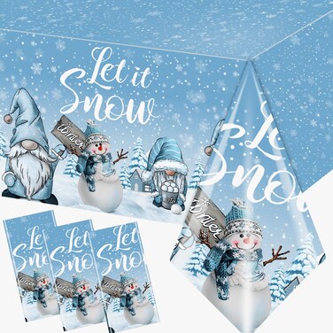 3Pcs Winter Gnome Tablecloth, Christmas Snowflake Tablecloth, Let It Snow Rectangle Winter Wonderland Tablecloth for Winter Holiday Birthday Party Supplies Snowman Baby Shower Table Cover,108&Atilde;&mdash;180cm