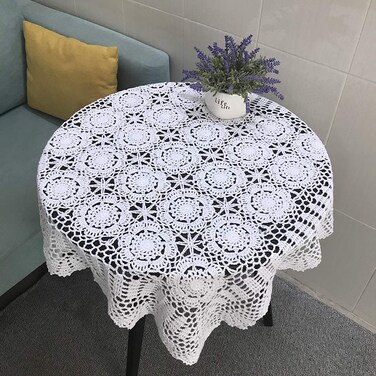 Hetao 100% Cotton Handmade Crochet Square Tablecloth Doilies Lace Table Covers ,White, 31 Inch