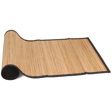 BambooMN Natural Brown Slat Bamboo Table Runner with Fabric Border, Home D&Atilde;&copy;cor, Brown w/ Black Border - 1 Piece