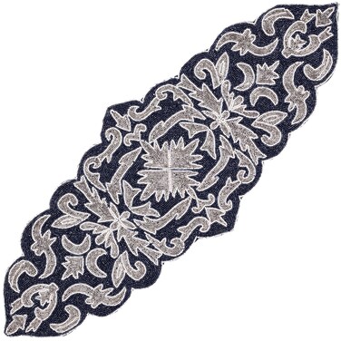 Beaded Table Runner, Beaded Table Runners 36 inches Long, Valentines Day Beaded Table Runner, Beaded Table Runner Spring, Beaded Table Runner Bright Colors - 13'' x 36'' Runner - Navy Silver