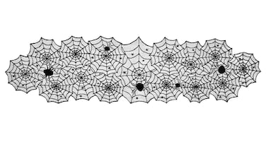 DII Black Lace Overlay Tabletop Collection Gothic Halloween Decor, Table Runner, 18x72, Spider Web