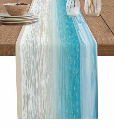 Gsypo Summer Table Runners 70 Inches Long Tropical Ocean Beach Sea Water Table Runner for Family Dinner/Wedding/Outdoor Indoor Party, Cotton-Polyester Blend Dresser Scarf Table Decorations
