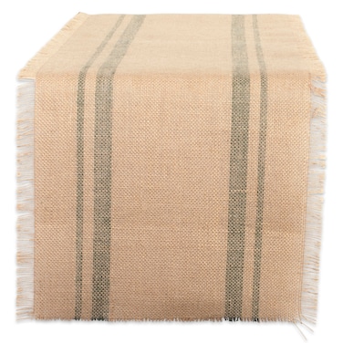 DII Jute Burlap Collection Kitchen Tabletop, Table Runner, 14x108, Double Border Artichoke