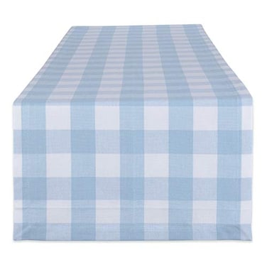 DII Buffalo Check Collection, Classic Farmhouse Table Runner, 14x108, Light Blue &amp; White