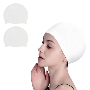 White Swim Cap White Swimming Cap Silicone Swim Cap for Men Women Boys Girls Youth 2Pcs