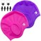 Unisex Swim Caps Ear Protection,2Pack Silicone Swimming Caps for Short/Long Hair with Ear Plugs&amp;Nose Clip,Waterproof Flexible Swimming Hat for Women Men Adults Kids,Easy to Put On and Off,Rosy+Purple