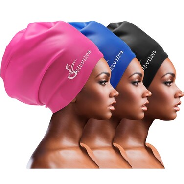 3 Pack Extra Large Swim Caps for Braids and Dreads Locs Long Hair Black Women Men Swimming Silicone Waterproof Pool