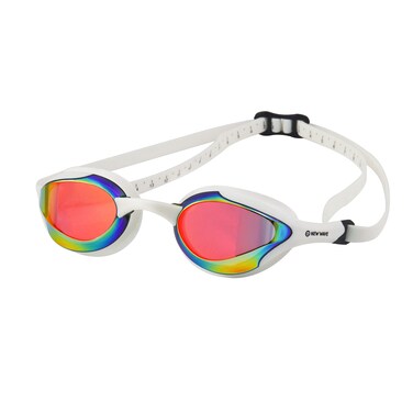 New Wave Swim Goggles with Protective Storage Case - Anti Fog Lenses, Four Nose Bridges for Triathlon &amp; Open Water Swimming (Molten Pearl = Revo Lens in White Frame)