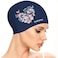 Jonhasoo Swim Cap Women, Silicone Swimming Cap for Long Hair with Leaf Printed