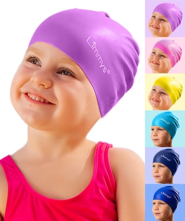 Limmys Kids Swimming Cap - 100% Silicone Kids Swim Caps for Boys and Girls - Premium Quality, Stretchable and Comfortable Swimming Hats Kids- Available in Different Attractive Colors (Purple)