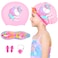 Kids Swim Caps for Girls (Age 2-6), Durable Waterproof Silicone Swimming Cap for Short Hair with Swimming Goggles, Ear Plug and Nose Clip (Pink, Large (6-12 Years))