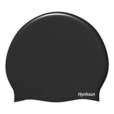 Hynhsun unisex classic silicone swimming cap for women and men, flexible, unisex, waterproof, intensive training, comfortable, anti-slip (classic black)