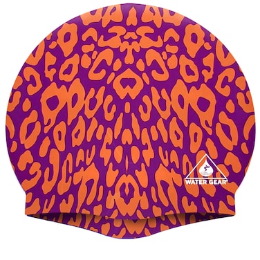Water Gear Silicone Adult Swim Cap - Flexible Unisex Waterproof - Great for Short and Long Hair - Improve Your Performance - Women Men and Teens -Triathlon Swimmers and Athletes - Leopard Print