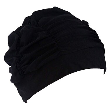 LEFV Swimming Cap Long Hair Swim Hat Elastic Cloth Caps Non-Waterproof (Black 1)