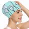 Marsolly Silicone Swim Cap for Women, Waterproof Long Hair Swimming Caps with Flower Printed (Green Tulip)