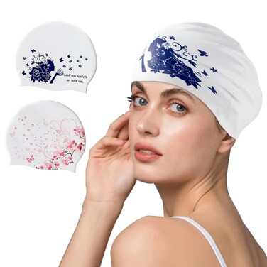 KFFPET Swim Cap for Women, Silicone Adult Swimming Caps for Long Hair and Short Hair, Waterproof Comfy Bathing Cap Swimming Hats for Womens Men