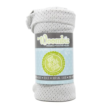 Woombie Organic Baby Swaddling Blanket, Lightweight Breathable Swaddle, Baby Receiving Blanket, Powder Gray, 44 x 44 inches