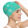 Jonhasoo Silicone Swim Cap for Women, Waterproof Long Hair Swimming Caps with Color Stripe Printed (Circle-Green)