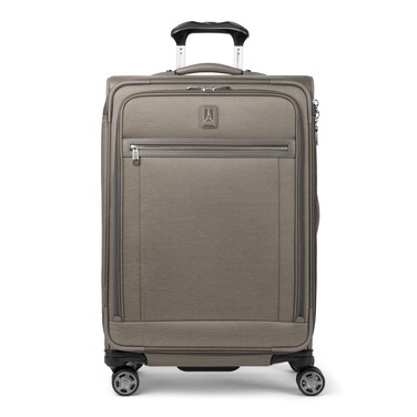 Travelpro Platinum Elite Softside Expandable Checked Luggage, 8 Wheel Spinner Suitcase, TSA Lock, Men and Women, Metallic Sand, Checked Medium 25-Inch