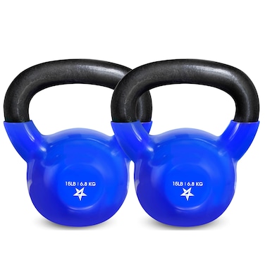 Yes4All 15 lb - Pair Kettlebell Vinyl Coated Cast Iron &acirc;&euro;&ldquo; Great for Dumbbell Weights Exercises, Hand and Heavy Weights for Full Body Workout Equipment Push up, Grip Strength Training, Blue