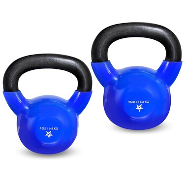 Yes4All 15, 25lbs Kettlebell Vinyl Coated Cast Iron &acirc;&euro;&ldquo; Great for Dumbbell Weights Exercises, Full Body Workout equipment Push up, Grip Strength and Strength Training, PVC Blue