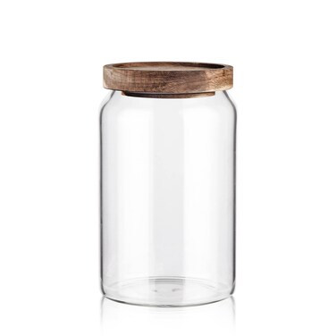 Labina Glass Storage Container Airtight Food Jars Kitchen Canister with Wood Lids, 33 Oz Wide Mouth Pantry Organization Glass Jar for Flour, Sugar, Cookie, Spagetti, Nuts and Candy