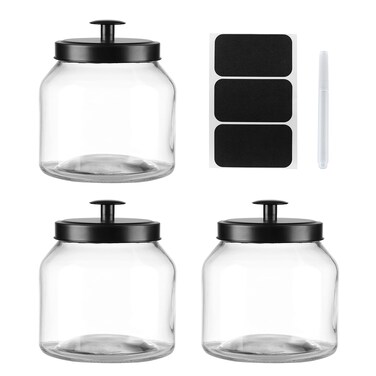 Hyperspace Glass Cookie Jar Food Container with Airtight Black Metal Lid, Medium, 3PCS