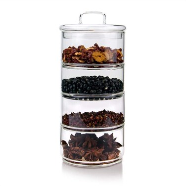 Cicano Glass Storage Jars with Lid,Multi-Tier Stackable Containers Kitchen Food Canisters Sweets Canning Glass Jar 4-Tier