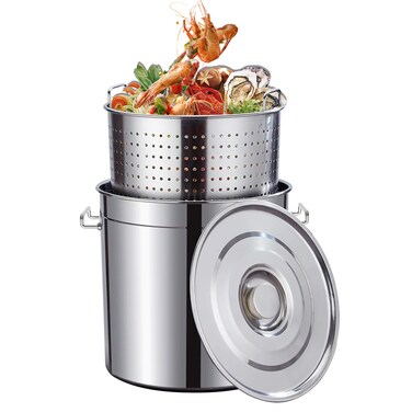 80-Quart Stainless Steel Seafood Boil Pot with Lid, Crawfish, Crab, Lobster, Shrimp Boil Stock Pot with Strainer, Turkey Fryer Pot, Stock Pot Boiler Deep,Fried Cooker for Commercial Outdoors