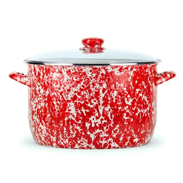 Golden Rabbit Enamelware - 18qt Stock Pot (Red Swirl)