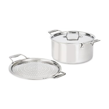 All-Clad D5 5-Ply Brushed Stainless Steel Stockpot with lid and Strain &amp; Splatter Guard, 8-Quart, Induction, Oven &amp; broiler safe up to 600&Acirc;&deg;F, Cookware, Pots and Pans, Kitchen Essential, Silver