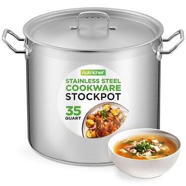 Nutrichef Stainless Steel Cookware Stockpot, 35 Quart Heavy Duty Induction Soup Pot With Stainless Steel Lid And Strong Riveted Handles, Even Heat Distribution, Compatible With Most Cooktops