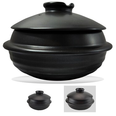 BALWOO [Petalite Mineral, Retro Design] Korean Earthenware Pot Ttukbaegi, Ceramic Clay Cooking Pot Casserole, Heat Resistant Ceramic Pot, Zero-Crack Stone Bowl Stockpot Soup Cookware (Large)