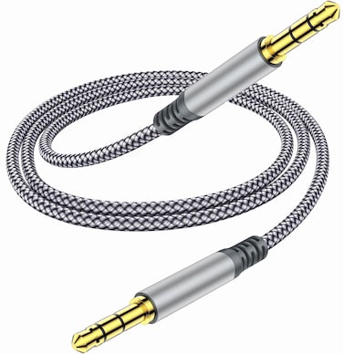 Henrety 3.5mm Nylon Braided Aux Cable (6.5ft/2m) - Male to Male Audio Auxiliary Cord for Headphones, Car, Home Stereos, Speaker, iPhone, iPad, iPod, Echo - Gray