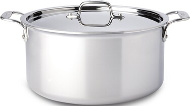 All-Clad D3 3-Ply Stainless Steel Stockpot with Lid 8 Quart, Induction, Oven Broiler Safe 600F, Silver