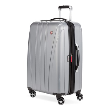 SwissGear 7585 Hardside Expandable Luggage with Spinner Wheels, Silver, Checked-Medium 23-Inch
