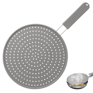 11 inch Splash Guard for Frying Pan - Silicone Grease Splatter Screen for Frying Pan Stove Top, Heat Resistant Multi-Use Frying Pan Splash Guard to Stop Hot Oil Splatter (Grey)