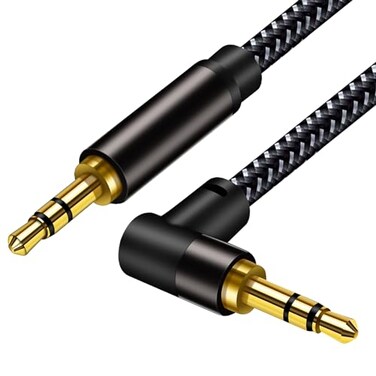 3.5mm Aux Cord Braided 50FT: Hi-Fi Sound Double Layer Shielded Zinc Alloy Case 90 Degree Right 1/8 AUX Cord for Car Compatible with Stereos, Speaker, iPod iPad Smartphone, Headphones